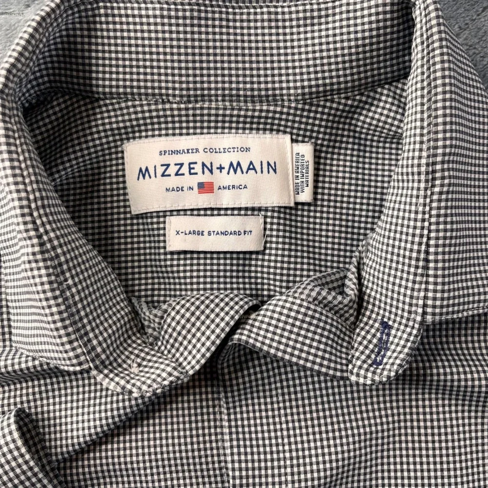 Mizzen+Main Spinnaker Performance Shirt Mens XL Standard Fit Gingham Black White - Picture 2 of 8